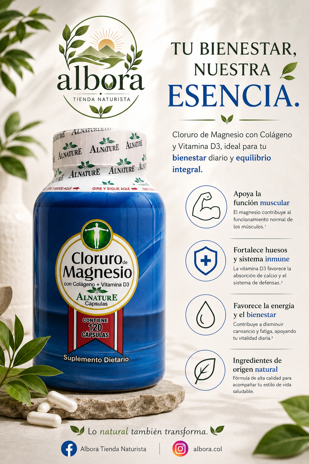 Cloruro de Magnesio con Colágeno + Vitamina D3 – Alnature