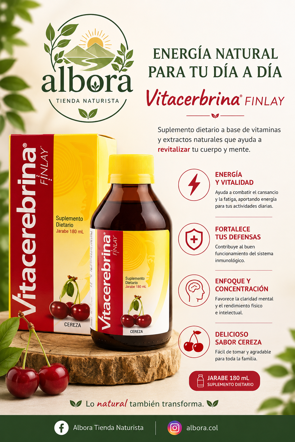 Vitacerbrina® Finlay – Jarabe de Cereza 180 mL